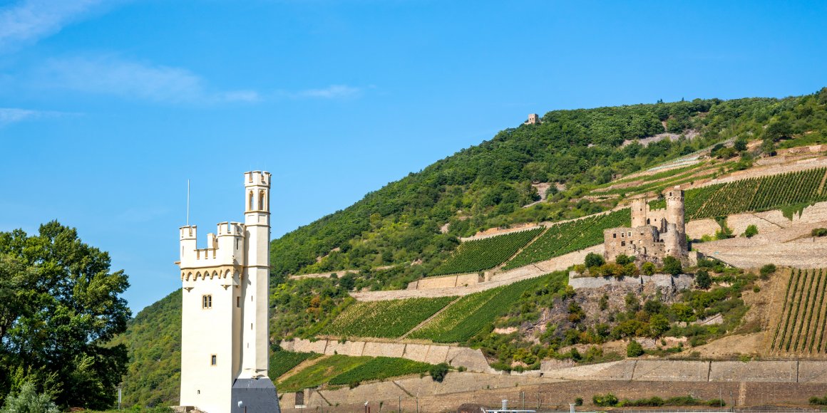 Mäuseturm mit Blick auf die Burg Ehrenfels