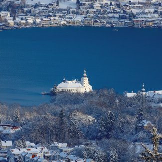 Blick auf den Traunsee und Schloss Orth